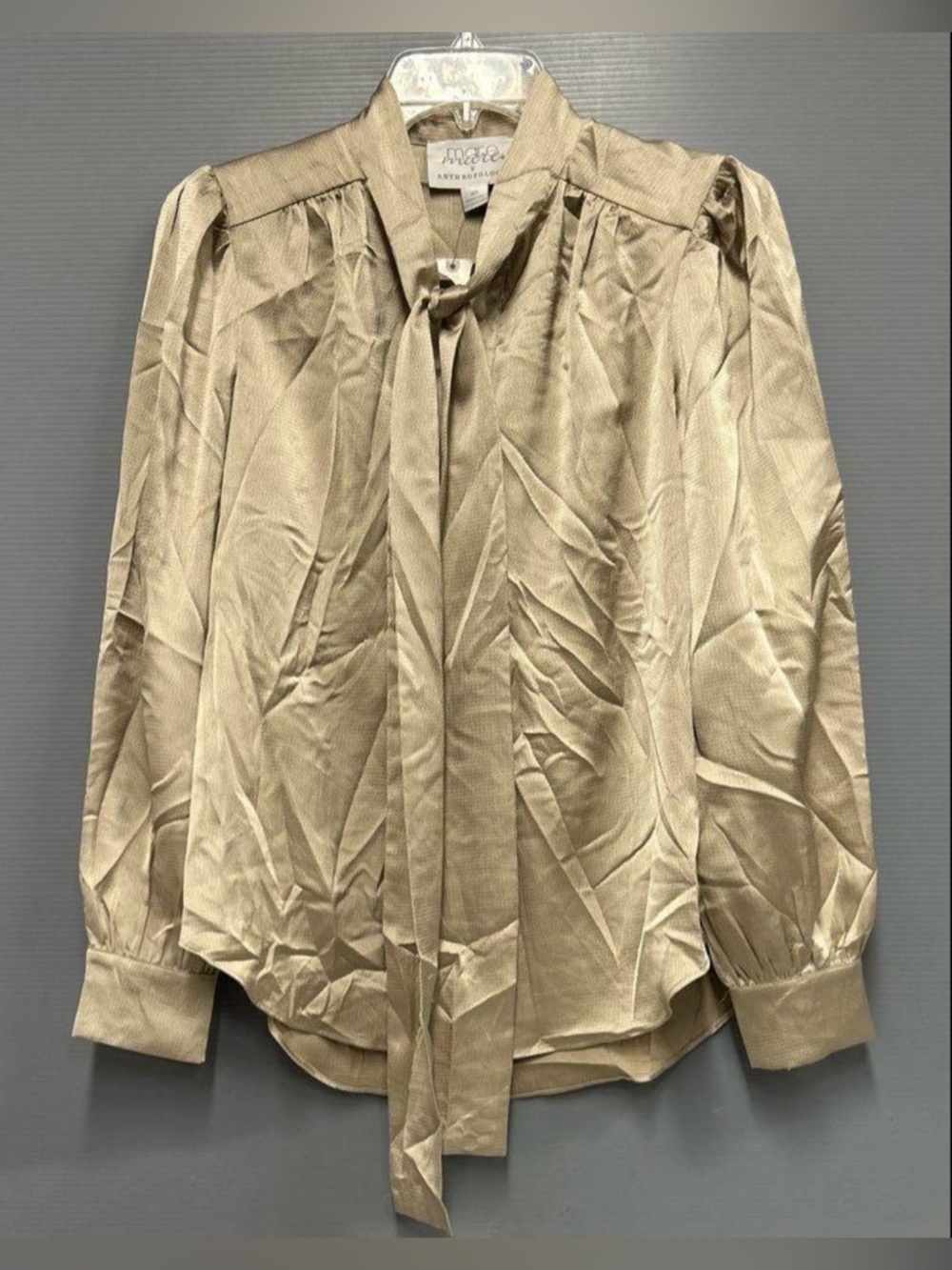 Mare Mare x Anthropologie Champagne Tie-Neck Blouse